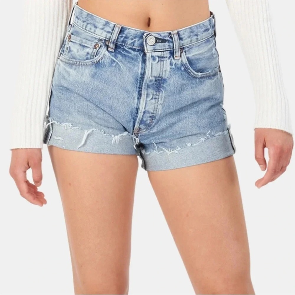 MOUSSY Upland Denim Jean Cuff Distressed Shorts Blue Size 3 US L / 30